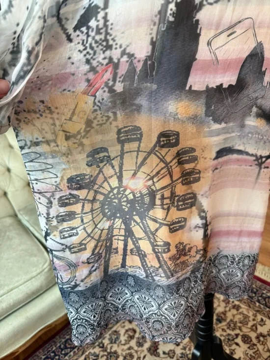 🐦 NWT Cream Addie Dress Chalk Print Lace Shoulder Sheer Boho Tunic EU 36 - Picture 2 of 14